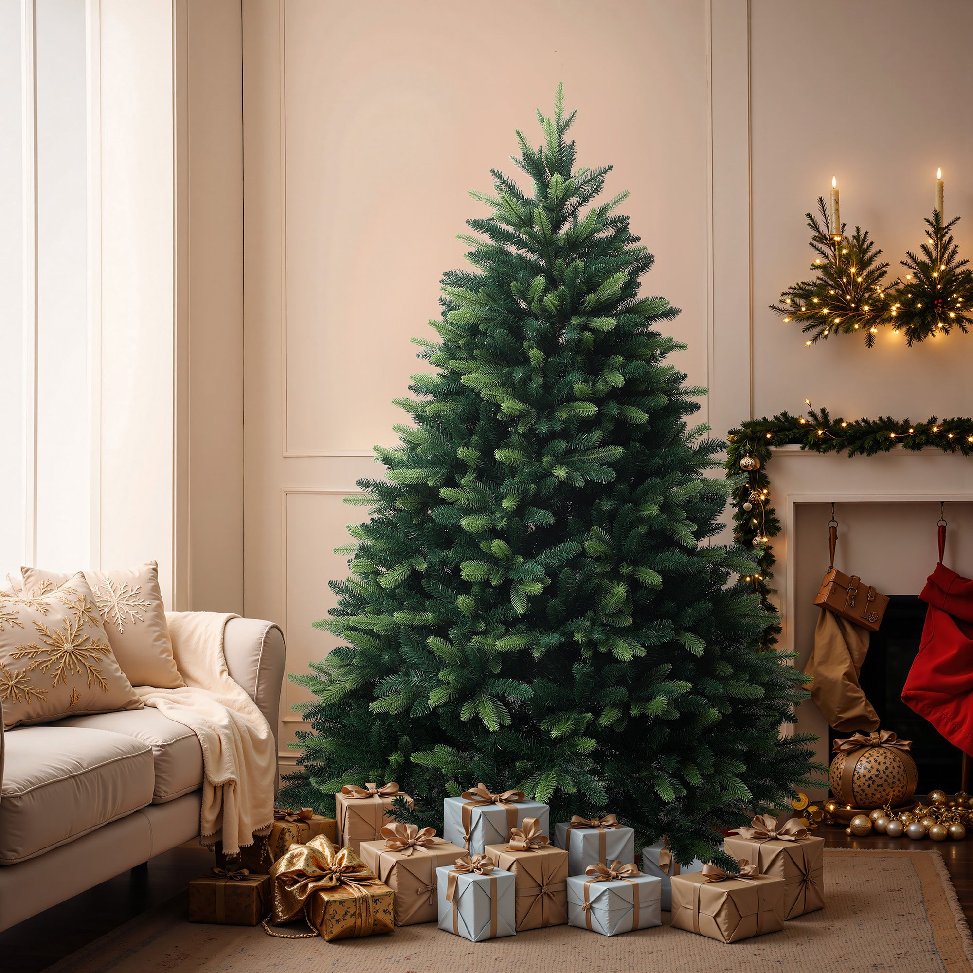 180 cm künstlicher Weihnachtsbaum – Kompaktes Modell mit 1893 Zweige (PE+PVC), Ø 126 cm, inkl. stabilem Metallständer