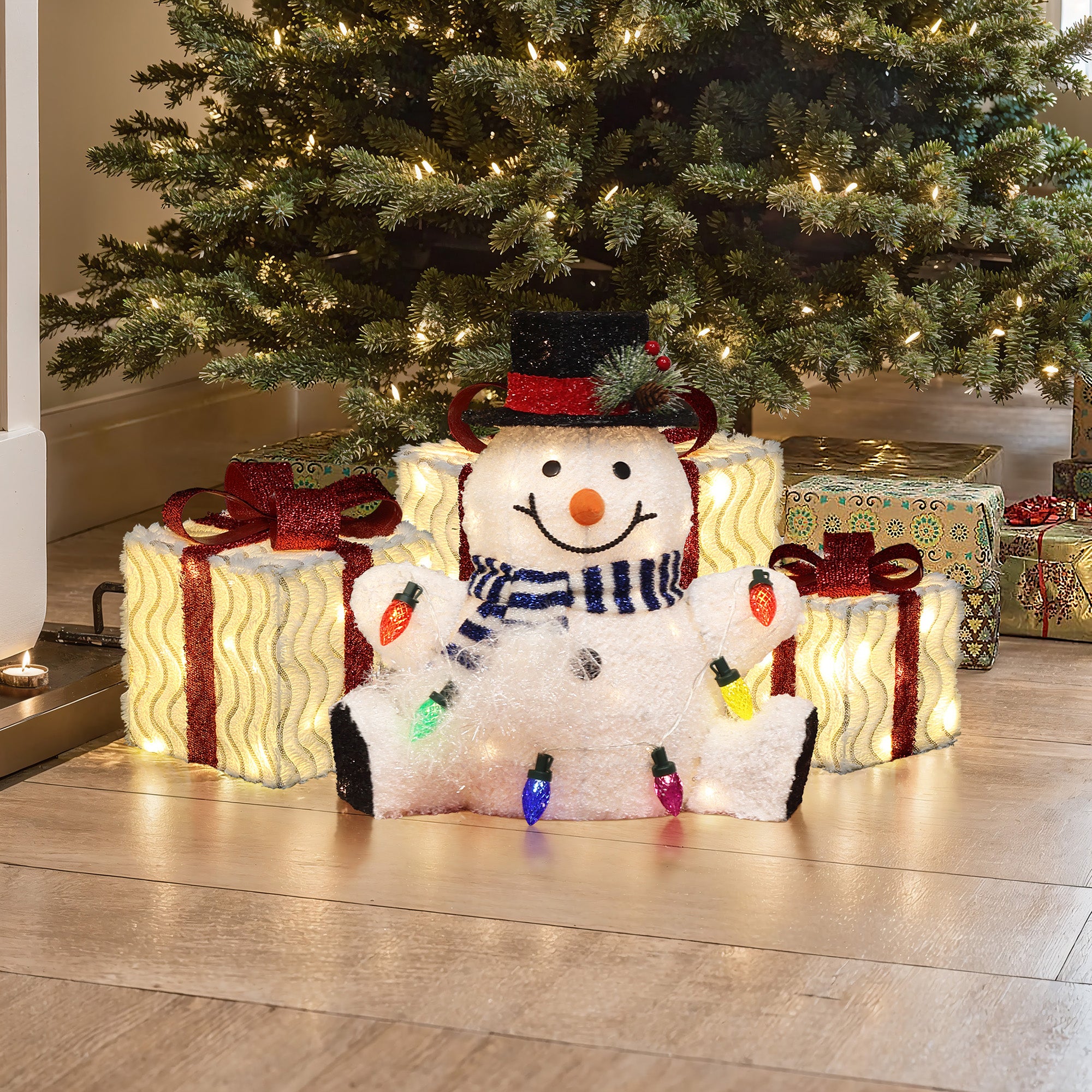 LED-Schneemann mit bunten Lichtern – Leuchtende Weihnachtsdeko für Innen und Außen