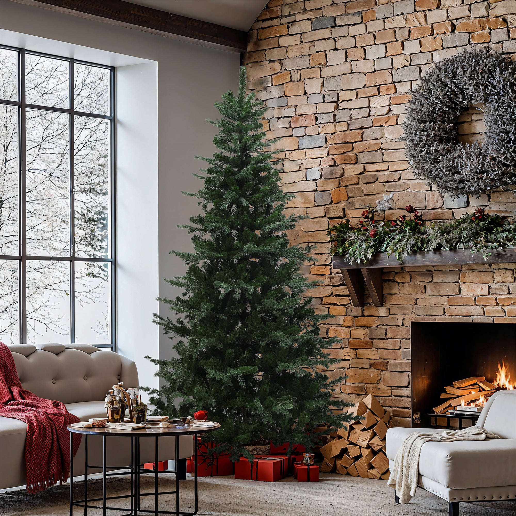 220 cm künstlicher Weihnachtsbaum – Naturgetreues Design mit 1949 Zweigen, Ø 130 cm, inkl. stabilem Metallständer