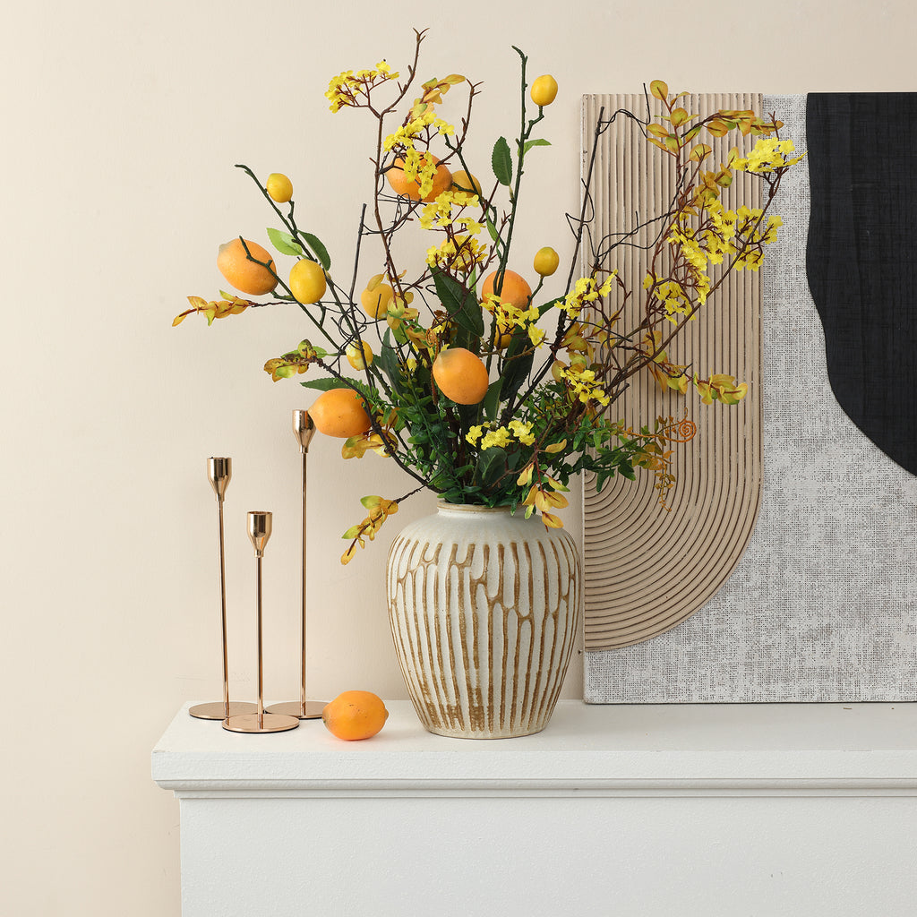 Handgefertigt Boho-Vintage Keramikvase, bauchige Form