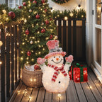 LED-Schneemann mit Schneeeffekt – Leuchtfigur mit rotem Hut, Schal und Handschuhen für Innen und Außen