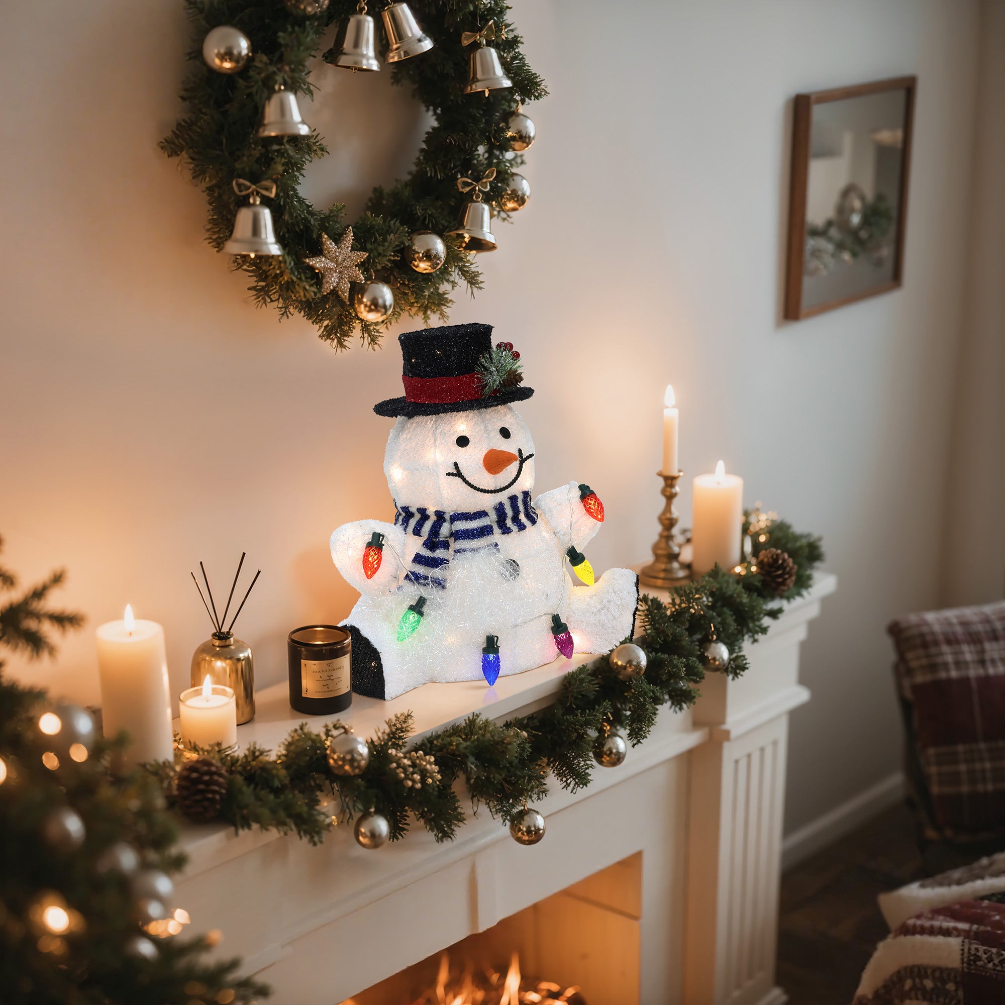 LED-Schneemann mit bunten Lichtern – Leuchtende Weihnachtsdeko für Innen und Außen