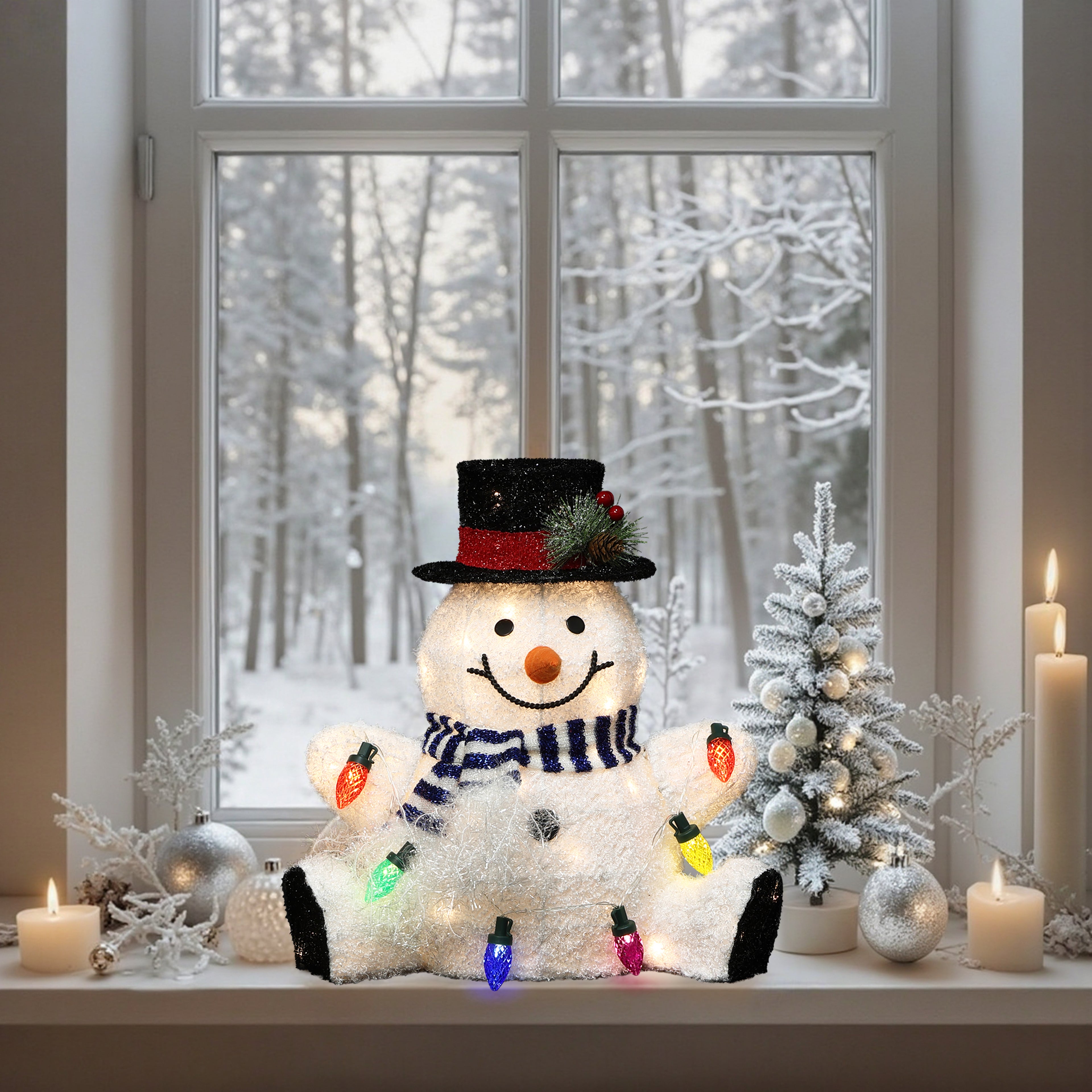 LED-Schneemann mit bunten Lichtern – Leuchtende Weihnachtsdeko für Innen und Außen