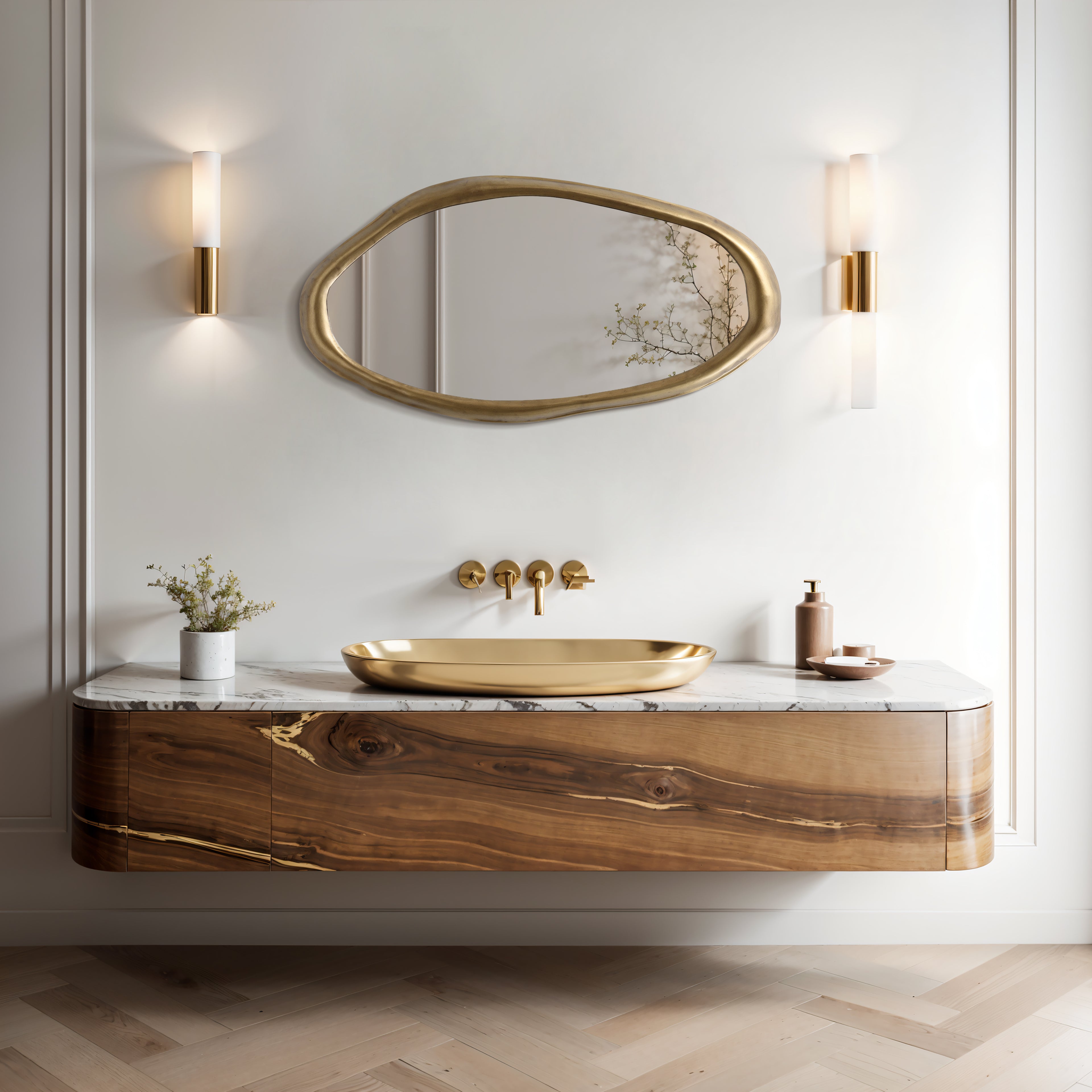 Irreguläre Fluid-Gold Wandspiegel – Deko-Spiegel mit Organic Design für Wohnraum