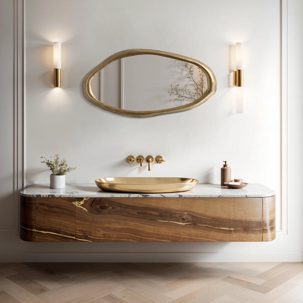 Ovaler Wandspiegel, Metallrahmen in Gold