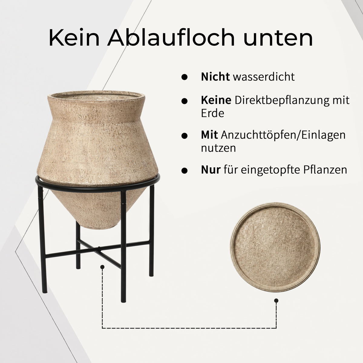 Hometopia 2er Blumentopf Set Frostsicher Formstabil Ø31 & 25 cm ohne Ablaufloch (Hellbraun)