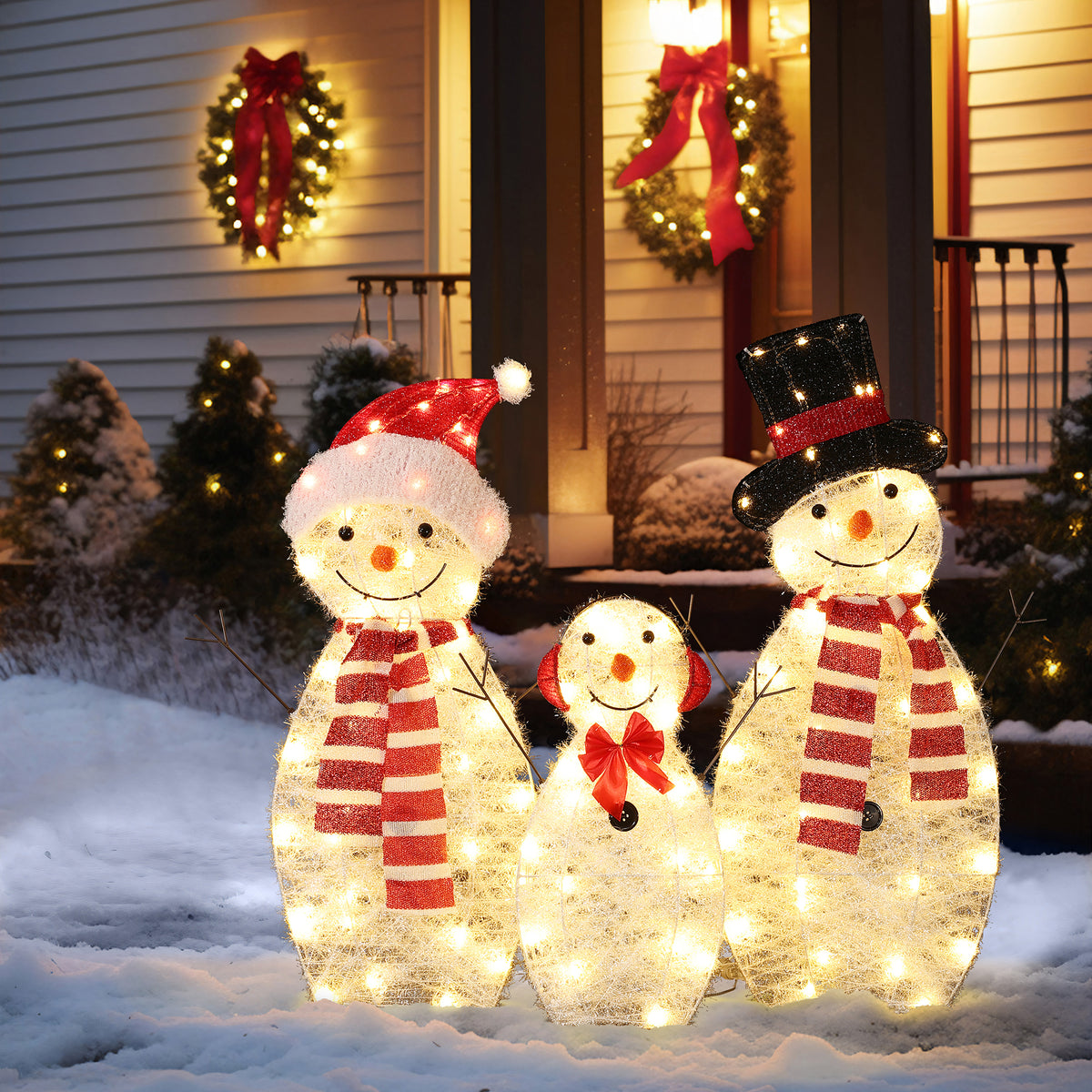 LED-Schneemann-Familie (3er-Set) – Leuchtende Weihnachtsdeko für Innen und Außen