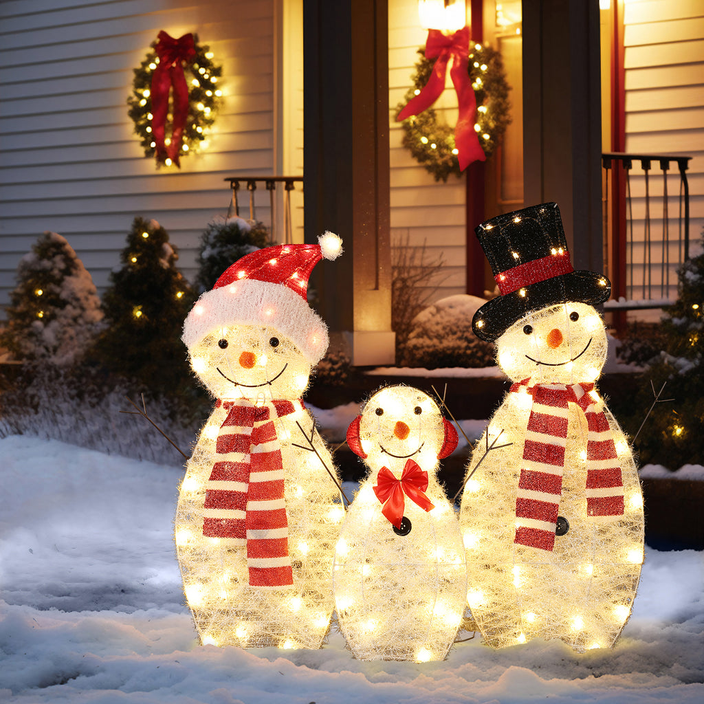 LED-Schneemann-Familie (3er-Set) – Leuchtende Weihnachtsdeko für Innen und Außen
