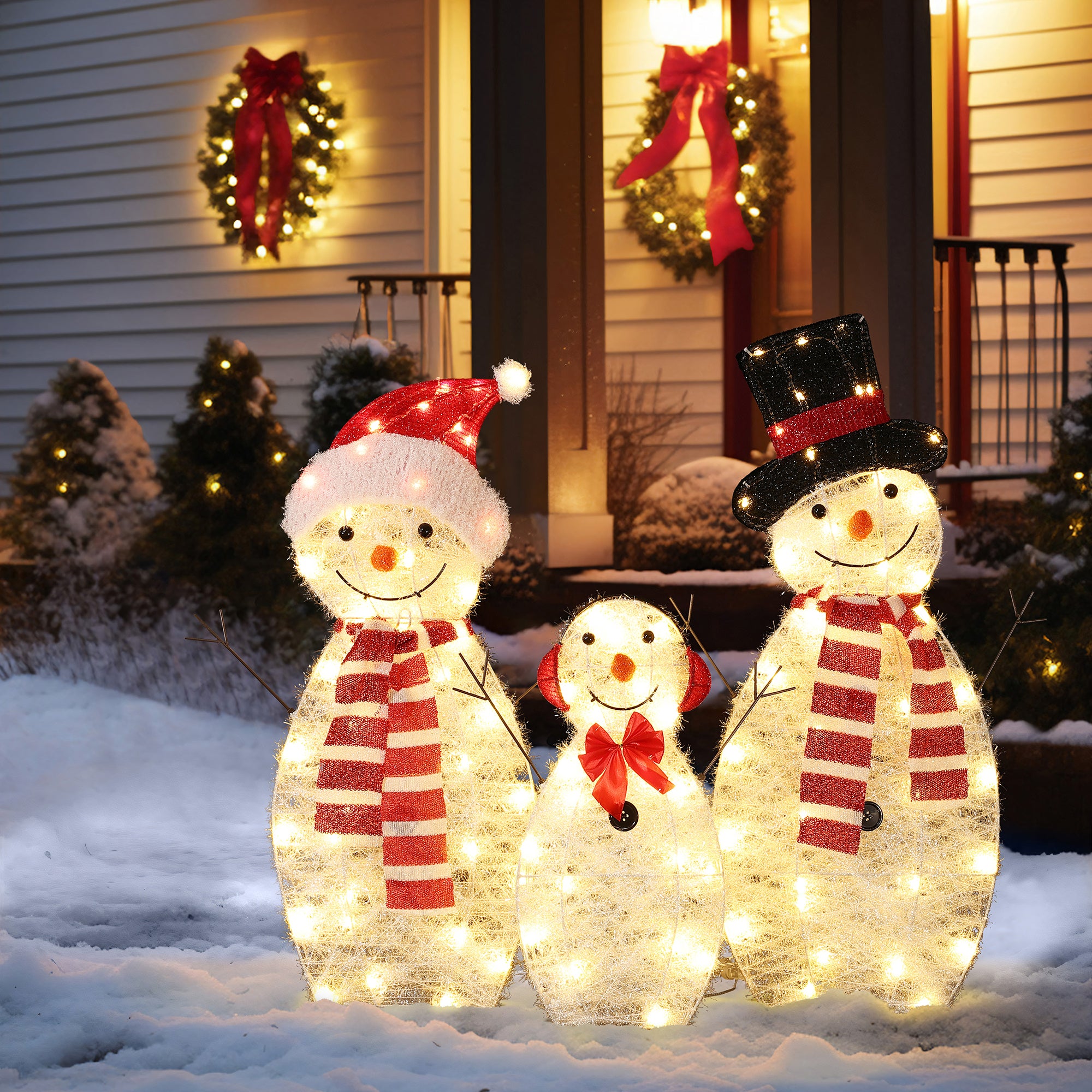 LED-Schneemann-Familie (3er-Set) – Leuchtende Weihnachtsdeko für Innen und Außen
