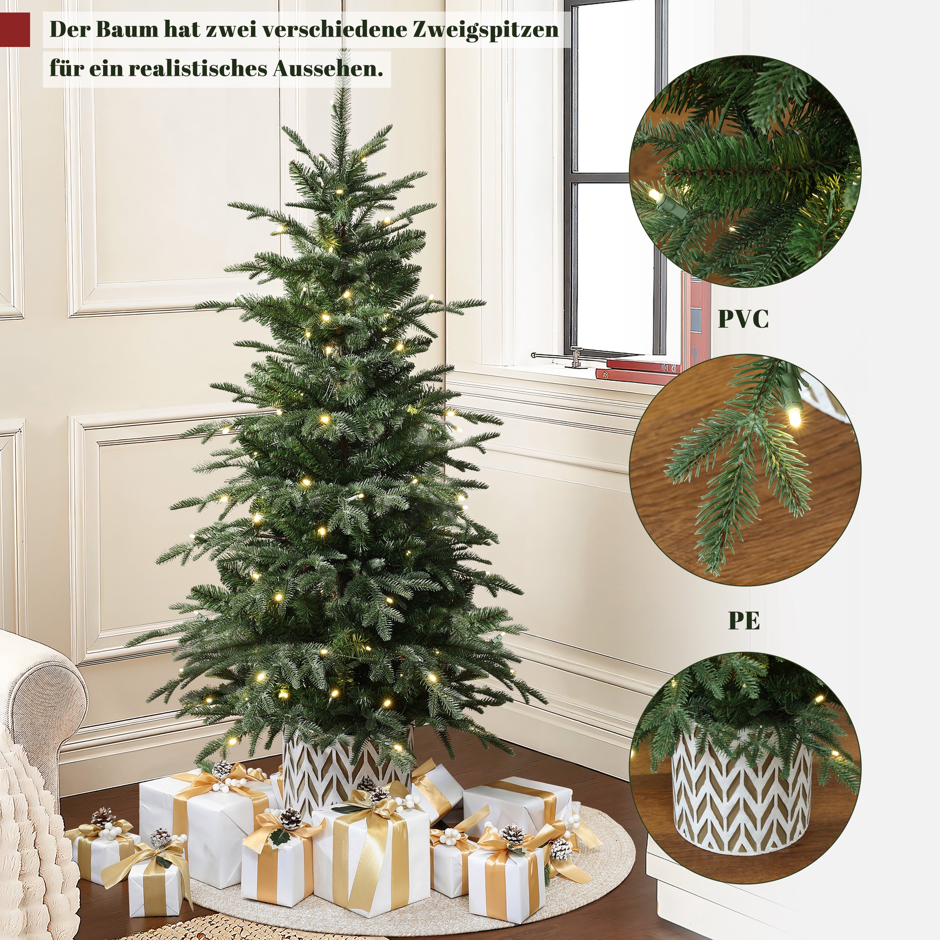 137 cm  künstlicher Weihnachtsbaum mit integriertem LED-Licht und dekorativem Pflanztopf