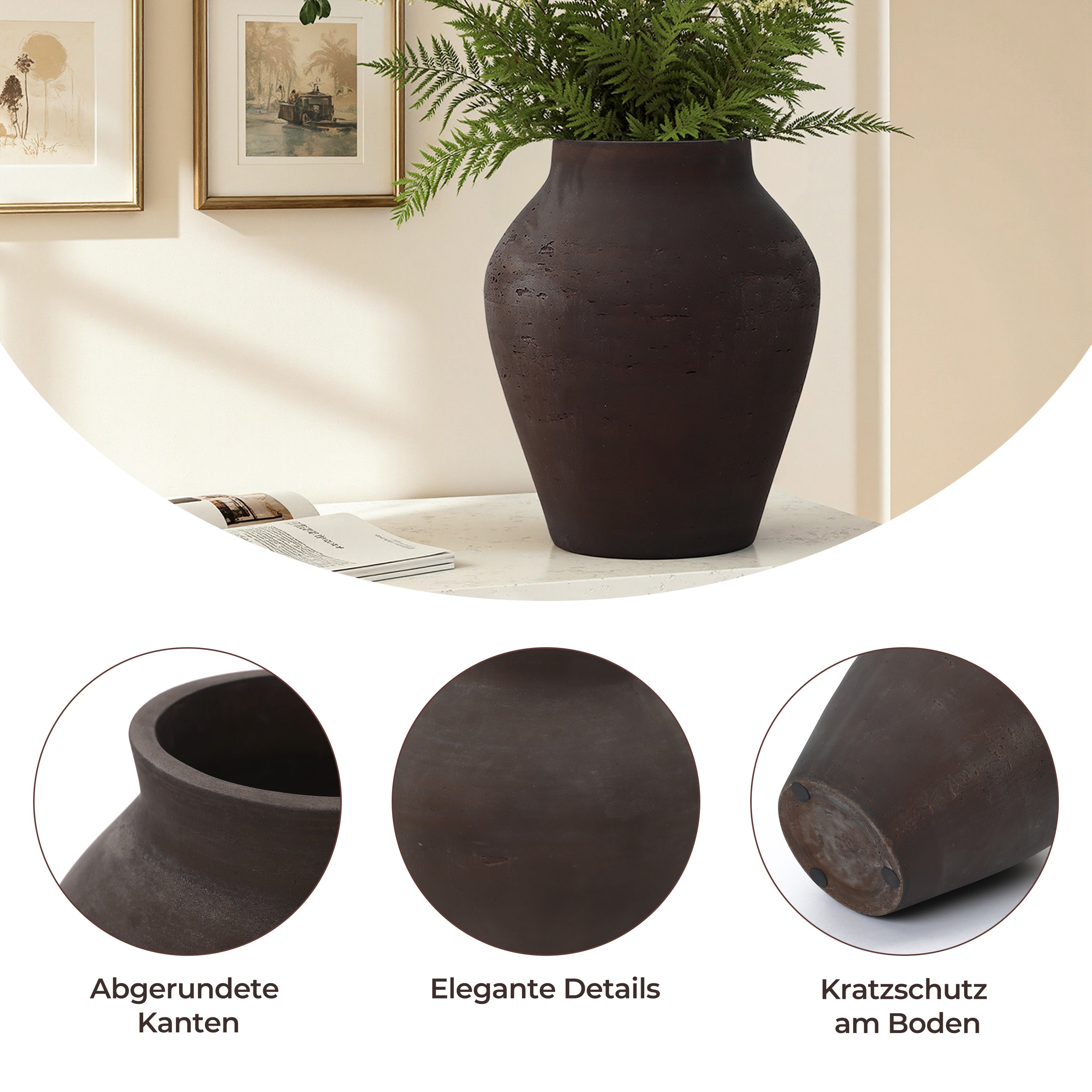 Vase Groß - Keramik-Optik aus Zement, Moderne Blumenvase im Wabi-Sabi Design
