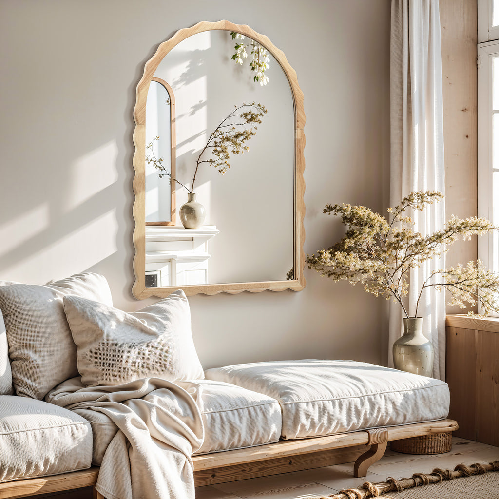 Wandspiegel mit Wellenrahmen aus Holz