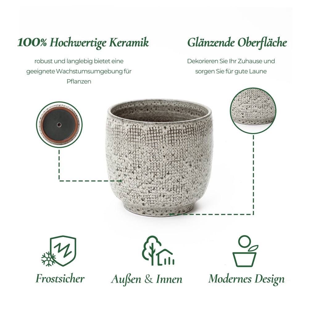 Hometopia Keramik Blumentopf Groß, Round Übertöpfe Außen & Innen, Massiver Pflanzkübel mit Drainage-Loch ideal für Wohnzimmer, Küche und Balkon (Graues, Ø30xH28cm)
