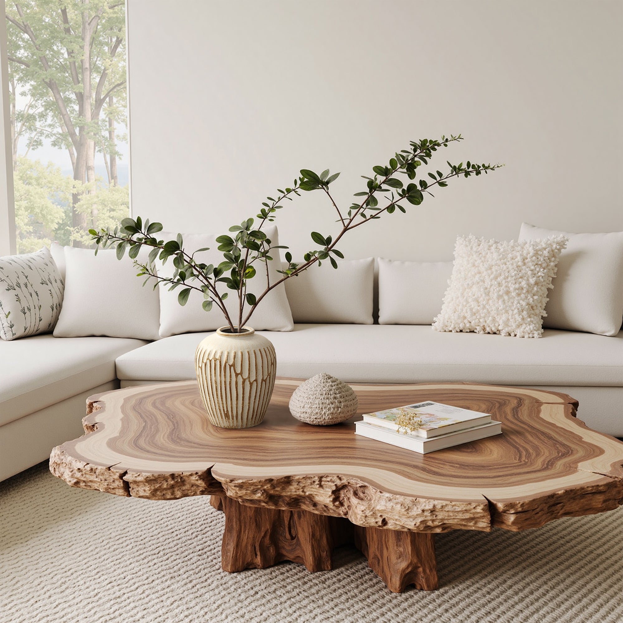 Handgefertigt Boho-Vintage Keramikvase, bauchige Form