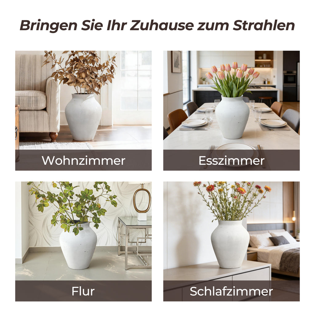 Große Vase Weiß aus Beton, Wabi-Sabi Blumenvase Minimalistisch, Handgefertigte Dekovase