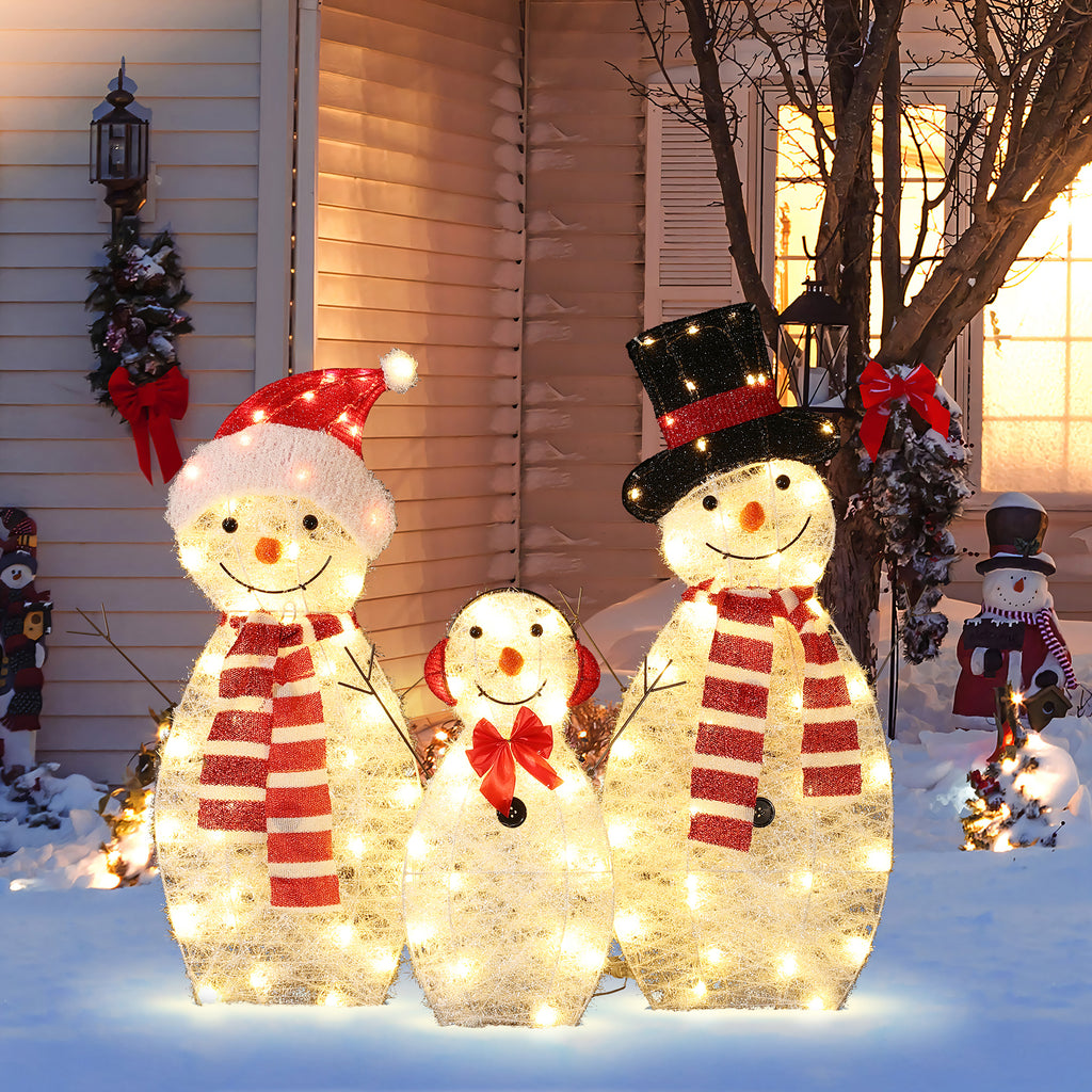 LED-Schneemann-Familie (3er-Set) – Leuchtende Weihnachtsdeko für Innen und Außen