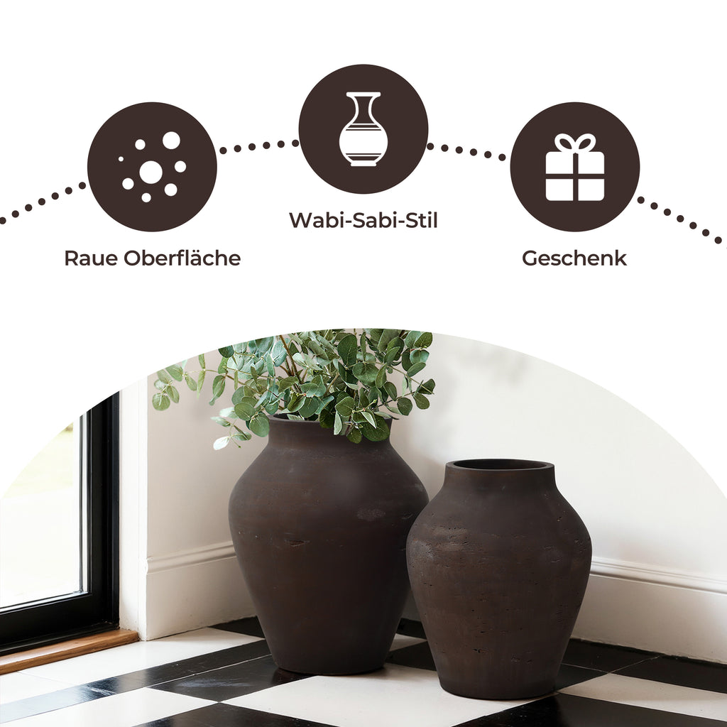 Vase Groß - Keramik-Optik aus Zement, Moderne Blumenvase im Wabi-Sabi Design