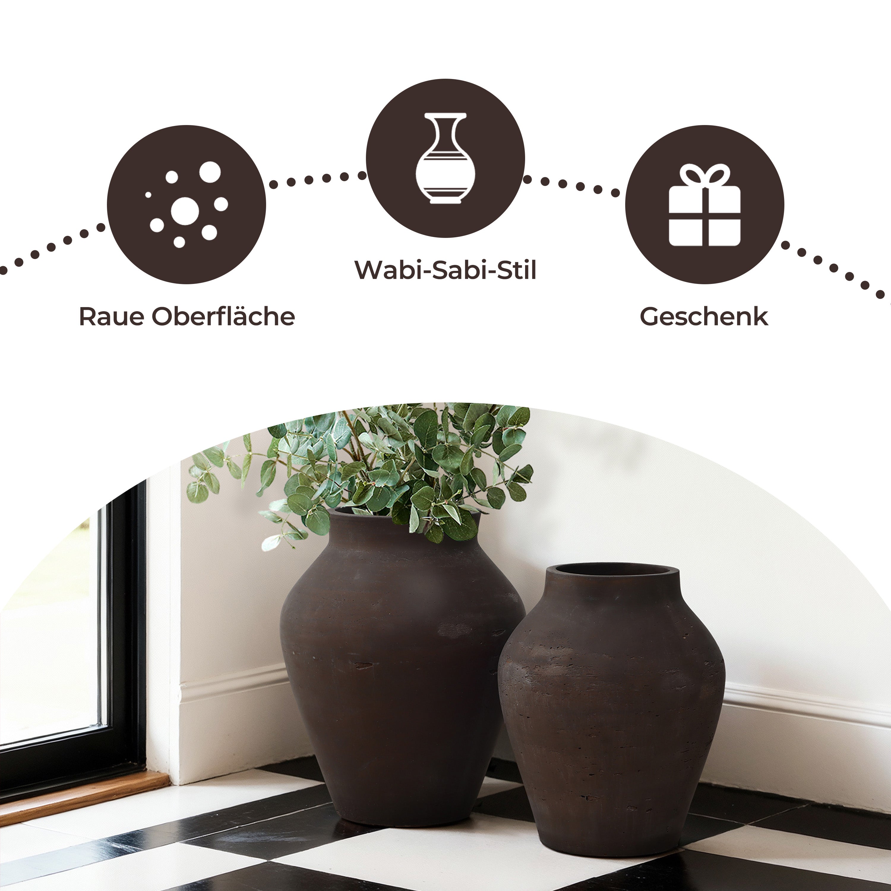 Vase Groß - Keramik-Optik aus Zement, Moderne Blumenvase im Wabi-Sabi Design
