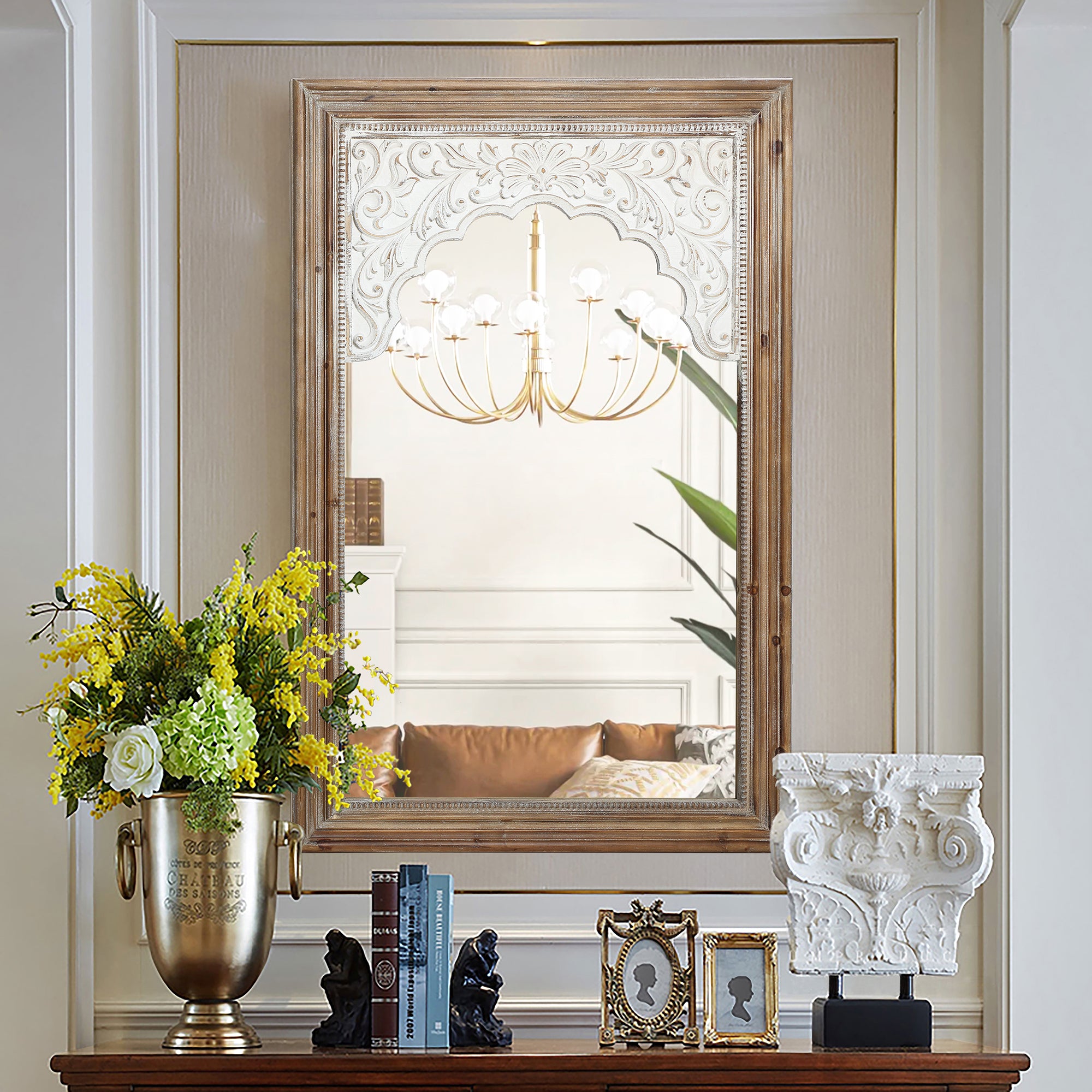 Holz-Wandspiegel mit Schnitzerei – Rustikal-Eleganter Deko-Spiegel