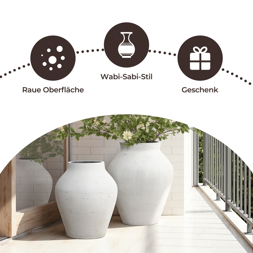Große Vase Weiß aus Beton, Wabi-Sabi Blumenvase Minimalistisch, Handgefertigte Dekovase