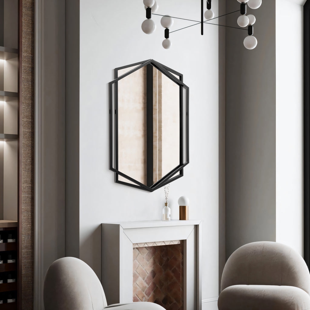 Schwarzer Hexagon Wandspiegel mit Metallrahmen