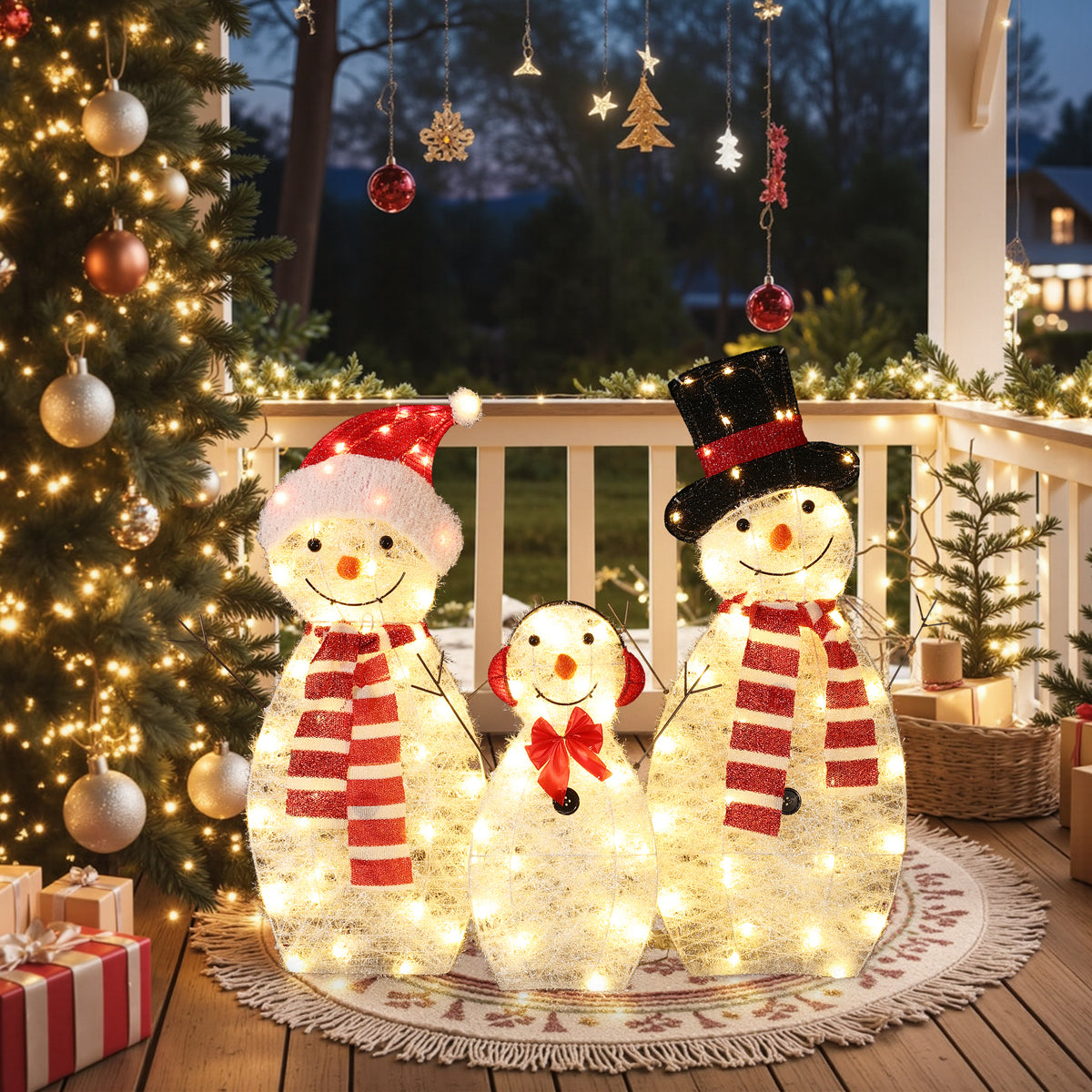 LED-Schneemann-Familie (3er-Set) – Leuchtende Weihnachtsdeko für Innen und Außen
