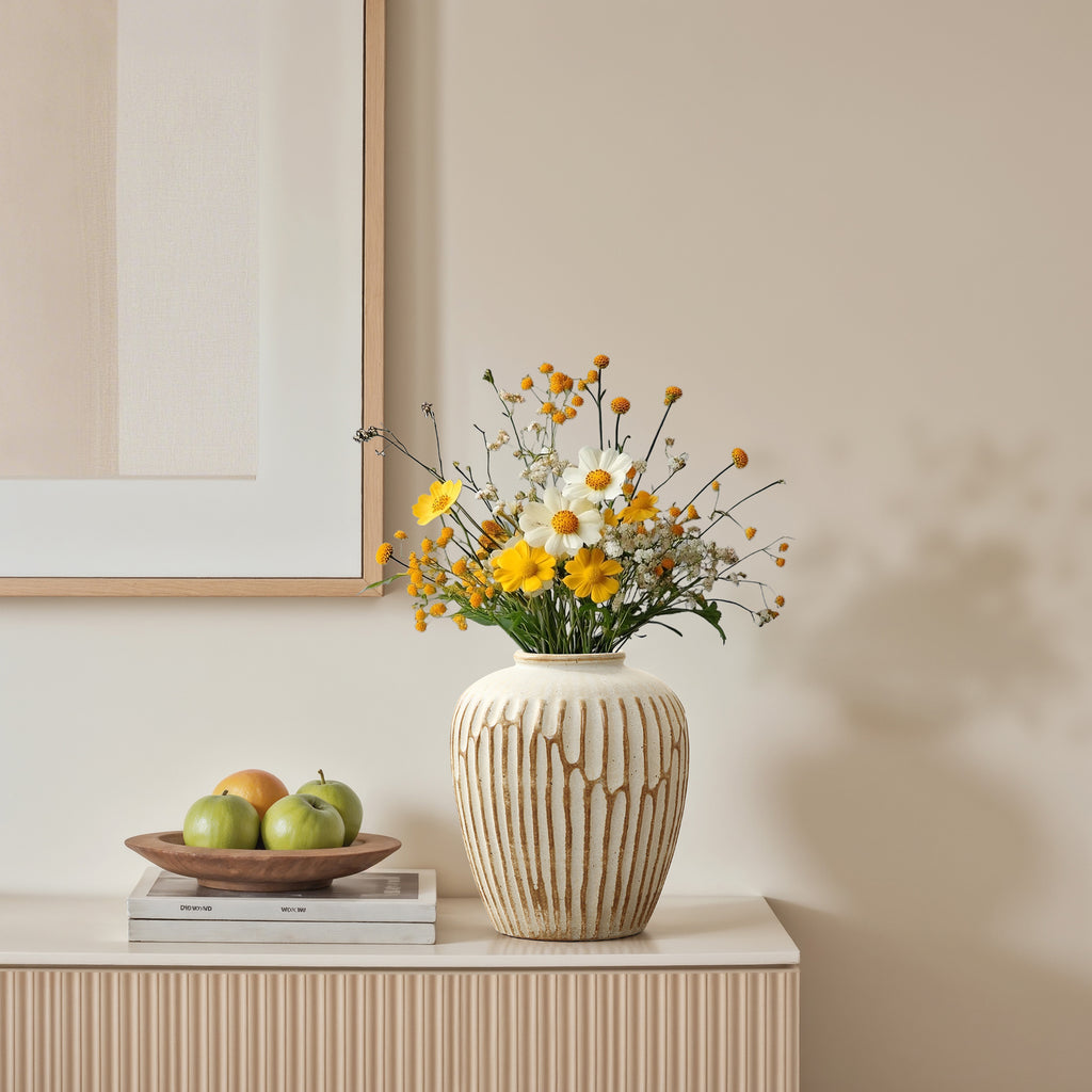 Handgefertigt Boho-Vintage Keramikvase, bauchige Form