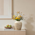 Handgefertigt Boho-Vintage Keramikvase, bauchige Form