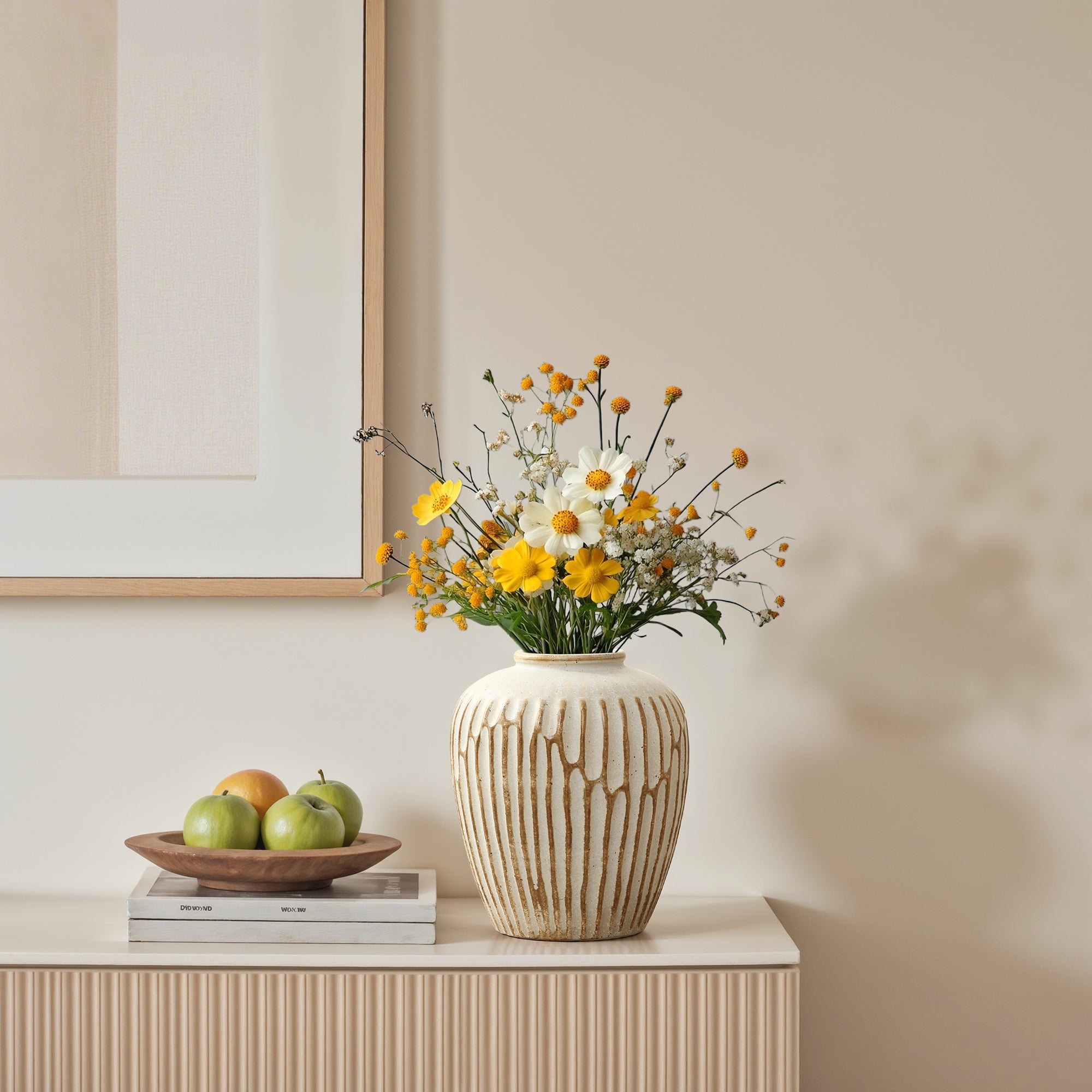 Handgefertigt Boho-Vintage Keramikvase, bauchige Form