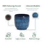 Keramik Blumentopf Groß, Round Übertöpfe Außen & Innen, Massiver Pflanzkübel mit Drainage-Loch ideal für Wohnzimmer, Küche und Balkon (Marineblau, Ø30xH28 cm)