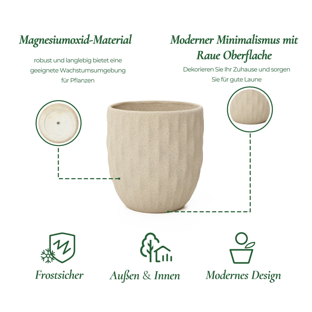 Hometopia Blumentopf Vintage mit Ablaufloch Frostsicher Formstabil für Außen & Innen, Massiver Pflanzkübel mit Drainage-Loch ideal für Wohnzimmer, Küche und Balkon (Altweiß, Ø37xH30cm)