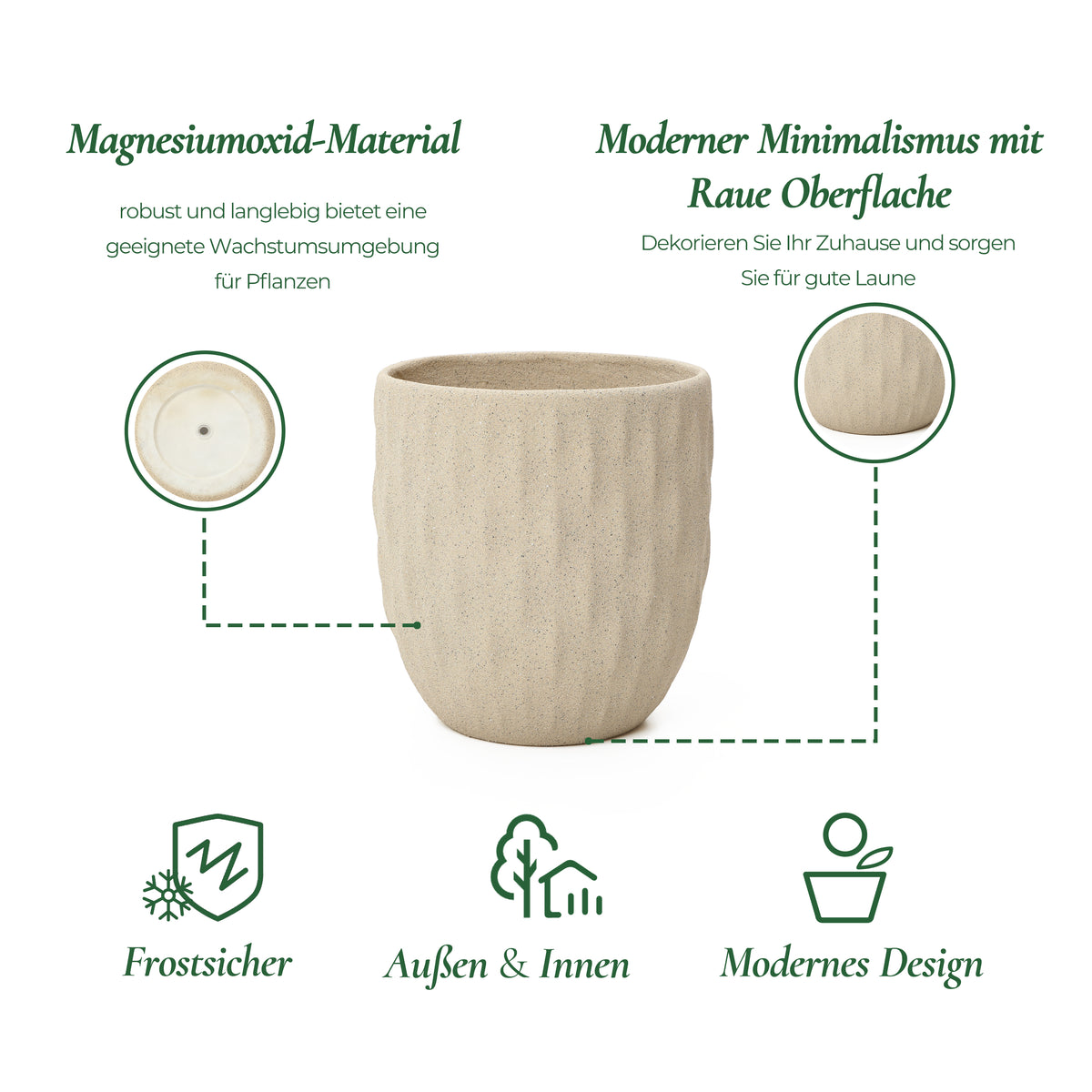 Hometopia Blumentopf Vintage mit Ablaufloch Frostsicher Formstabil für Außen & Innen, Massiver Pflanzkübel mit Drainage-Loch ideal für Wohnzimmer, Küche und Balkon (Altweiß, Ø37xH30cm)