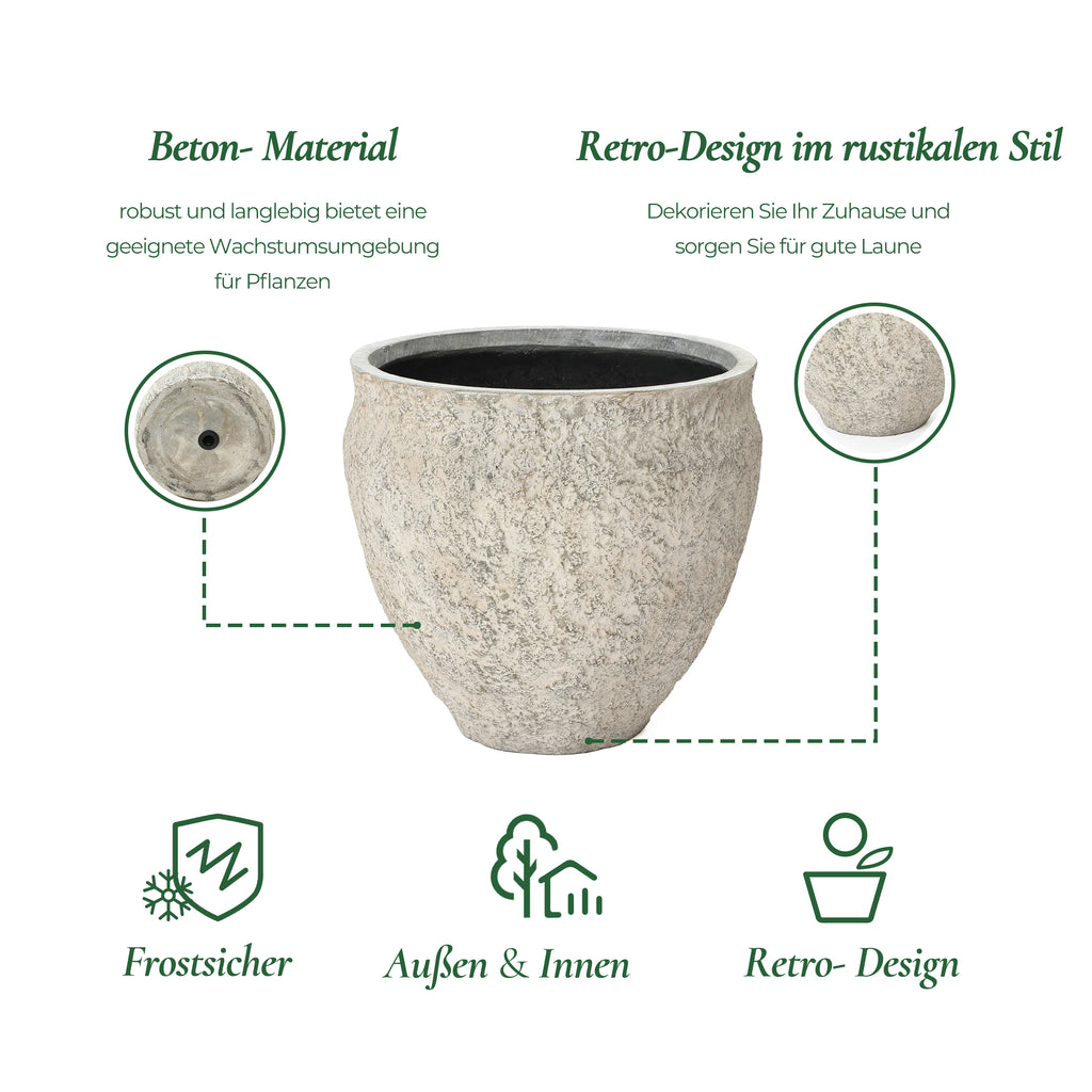 Hometopia Blumentopf Groß, Rund Übertöpfe Betonoptik für Außen & Innen, Massiver Pflanzkübel mit Drainage-Loch ideal für Wohnzimmer, Küche und Balkon (Hellgrau, Ø42xH37 cm)