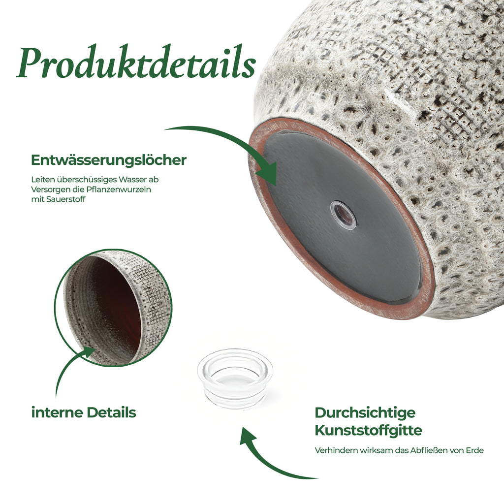 Hometopia Keramik Blumentopf Groß, Round Übertöpfe Außen & Innen, Massiver Pflanzkübel mit Drainage-Loch ideal für Wohnzimmer, Küche und Balkon (Graues, Ø30xH28cm)