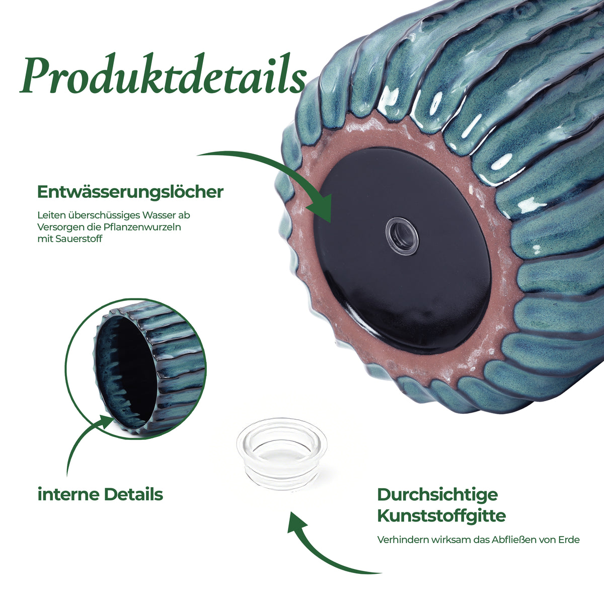Keramik Blumentopf Ø23 cm Rund, Blau-Weiß Übertopf mit Drainage-Loch,Frostsicher Wetterfester Pflanzkübel für Balkon Garten Terrasse Wohnzimmer