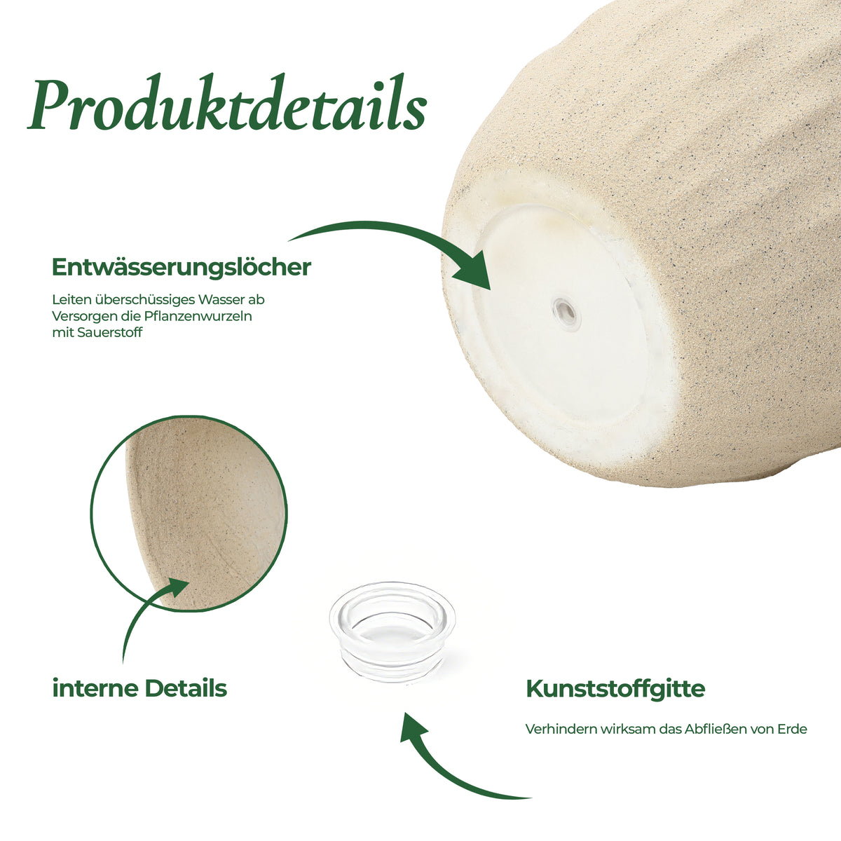 Hometopia Blumentopf Vintage mit Ablaufloch Frostsicher Formstabil für Außen & Innen, Massiver Pflanzkübel mit Drainage-Loch ideal für Wohnzimmer, Küche und Balkon (Altweiß, Ø37xH30cm)