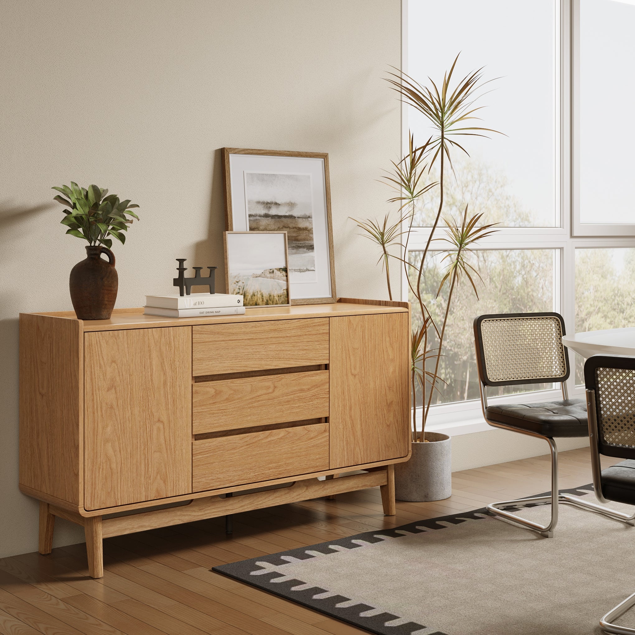 Modernes Sideboard in Eichenoptik mit 3 Schubladen und 2 Türen – 140 cm