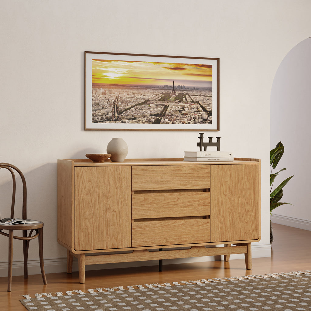 Modernes Sideboard in Eichenoptik mit 3 Schubladen und 2 Türen – 140 cm