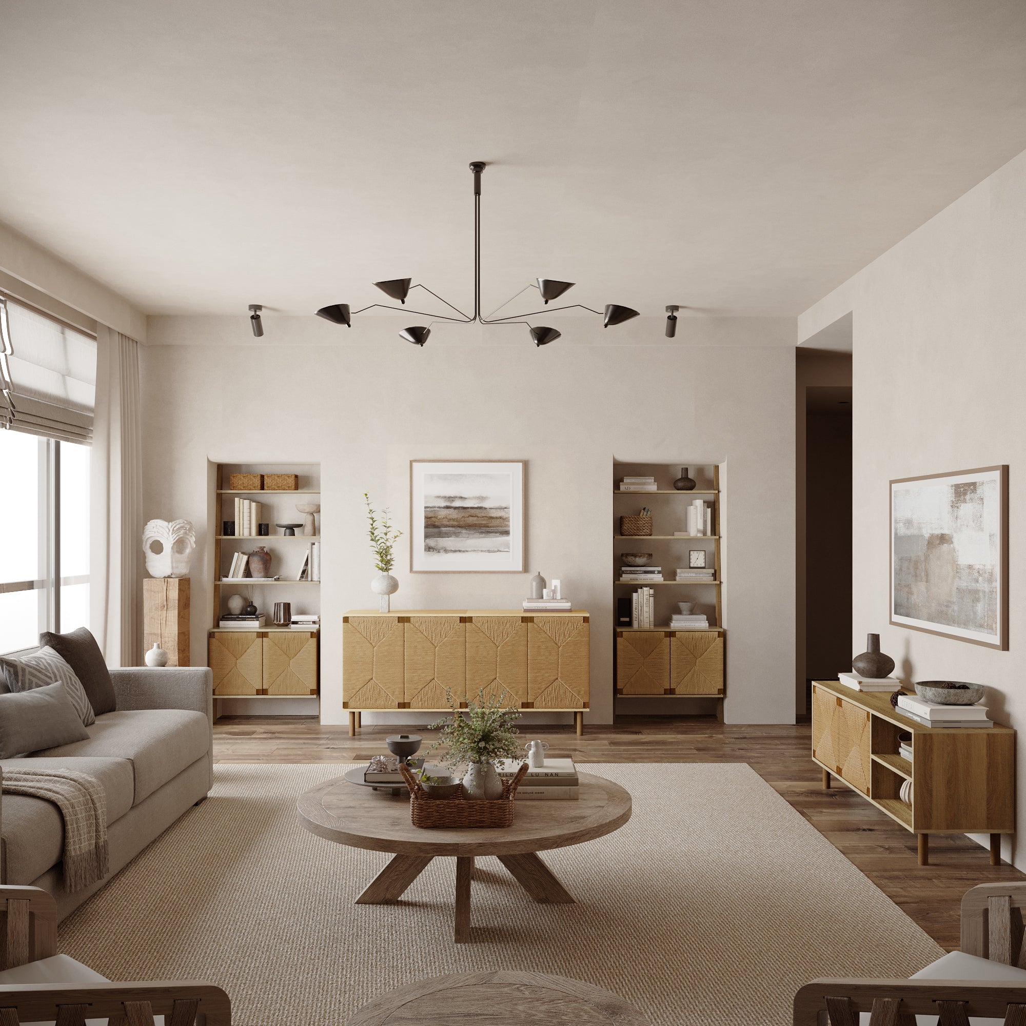 Aufbewahrungsschrank im Vintage-Naturstil –Holzschrank mit 2 Türen und Flecht-Front