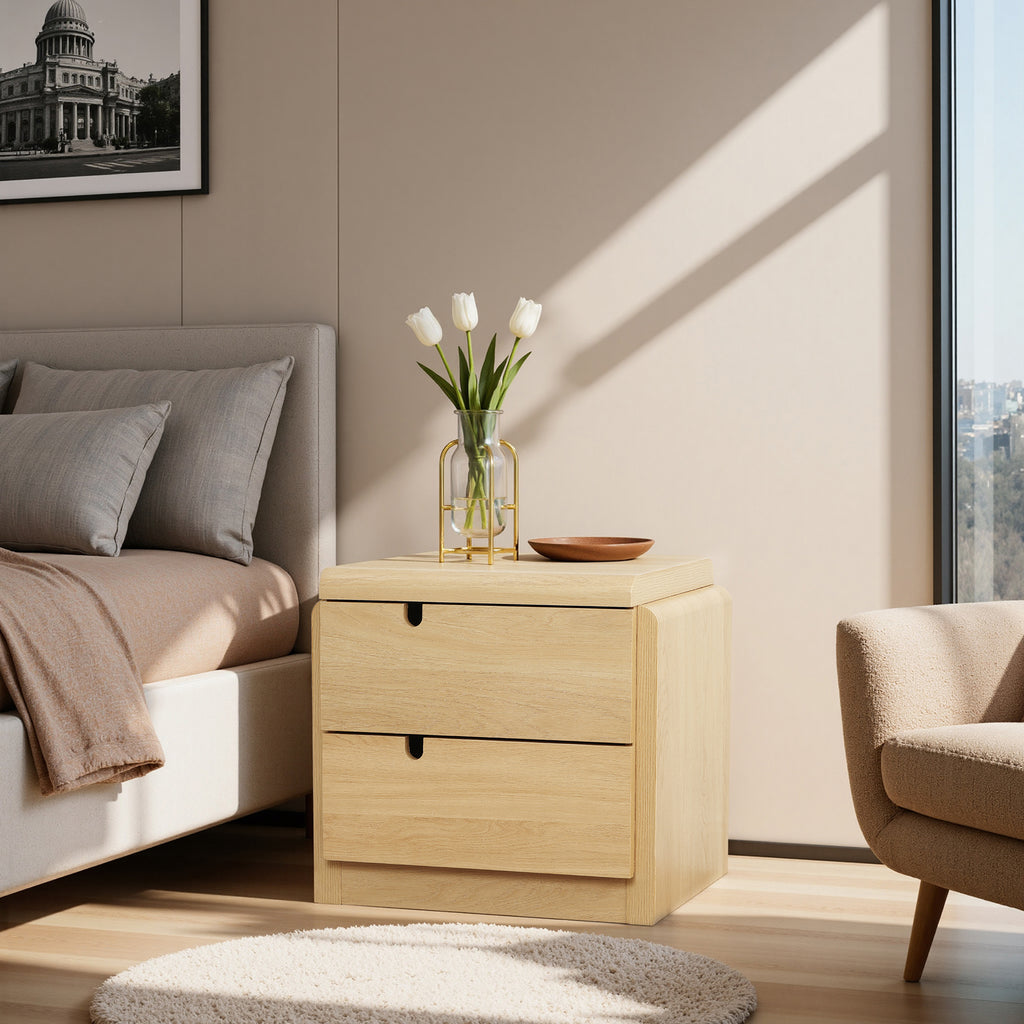 Moderner Nachttisch in Holzoptik mit 2 Schubladen