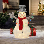 LED-Schneemann mit Schneeeffekt –  Leuchtende Weihnachtsfigur mit Zylinderhut, rotem Schal für Innen und Außen