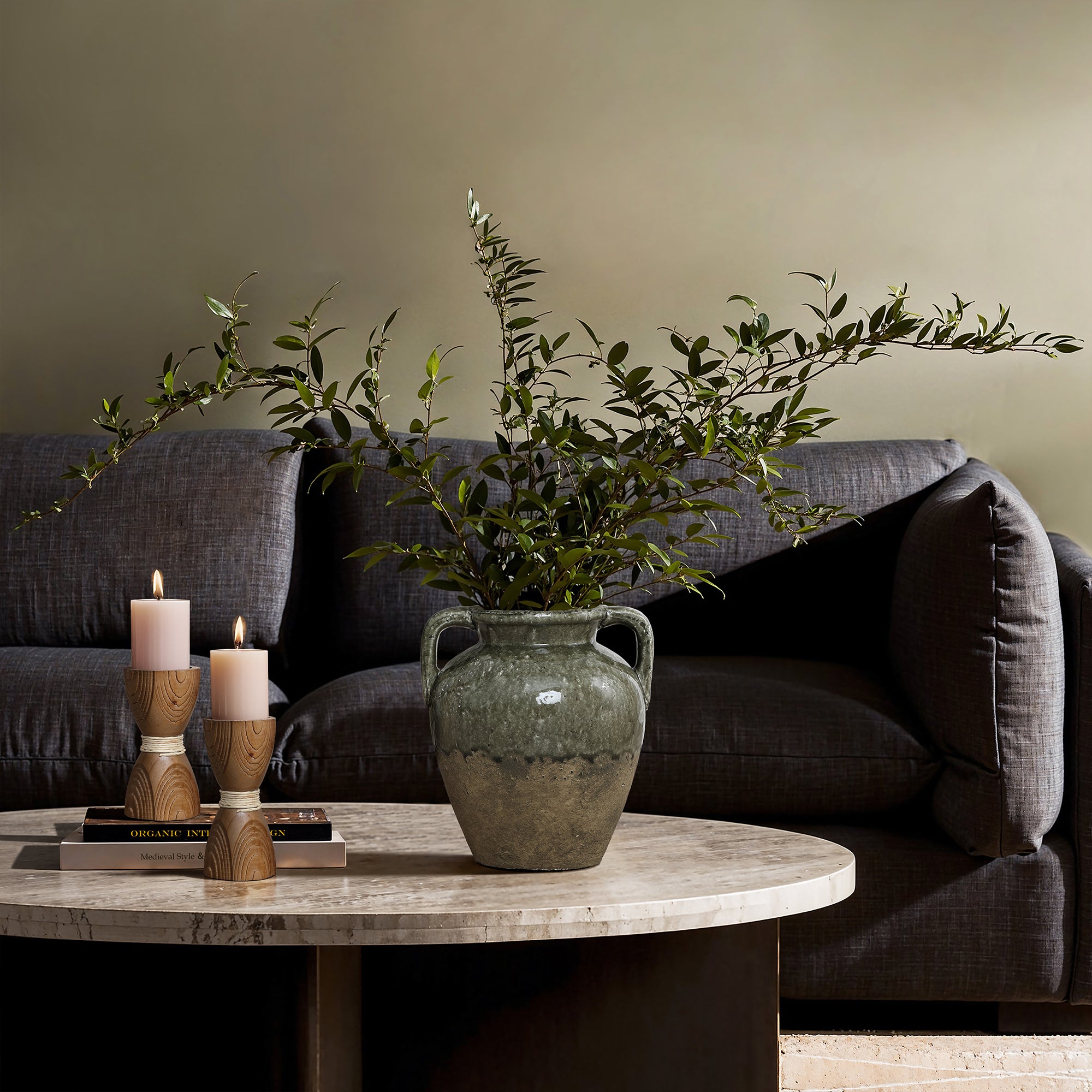 Vintage-Keramikvase mit Doppelhenkeln – 29 cm