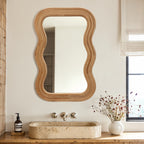 Wellenförmiger Rattan-Wandspiegel – Boho-Deko-Spiegel für Wohnzimmer
