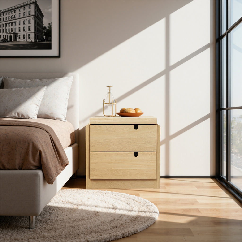Moderner Nachttisch in Holzoptik mit 2 Schubladen