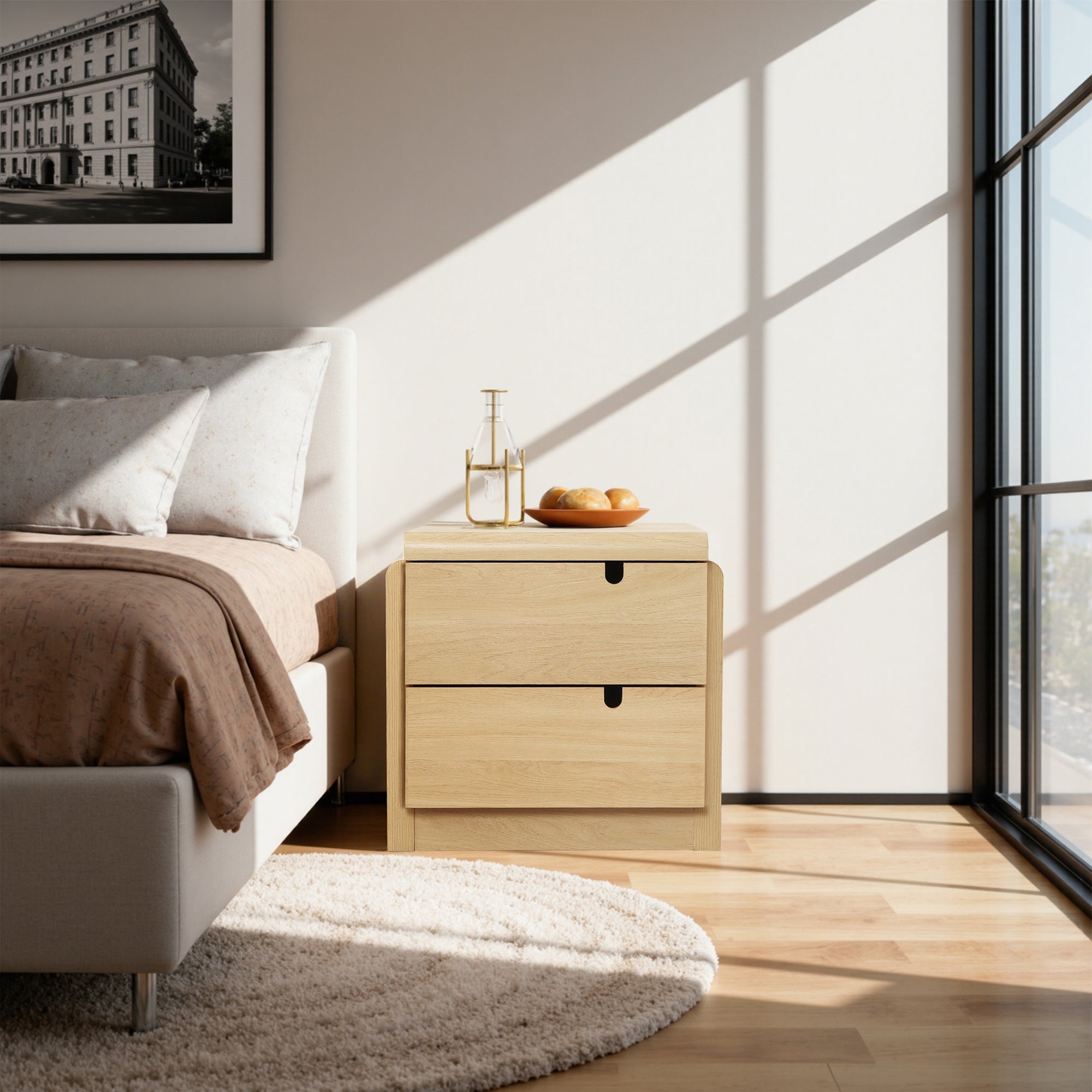 Moderner Nachttisch in Holzoptik mit 2 Schubladen