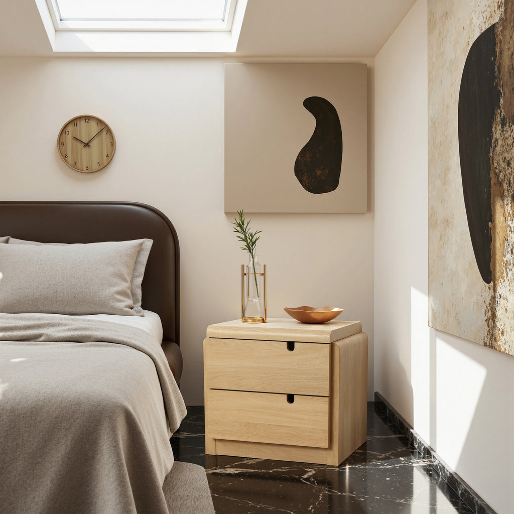 Moderner Nachttisch in Holzoptik mit 2 Schubladen