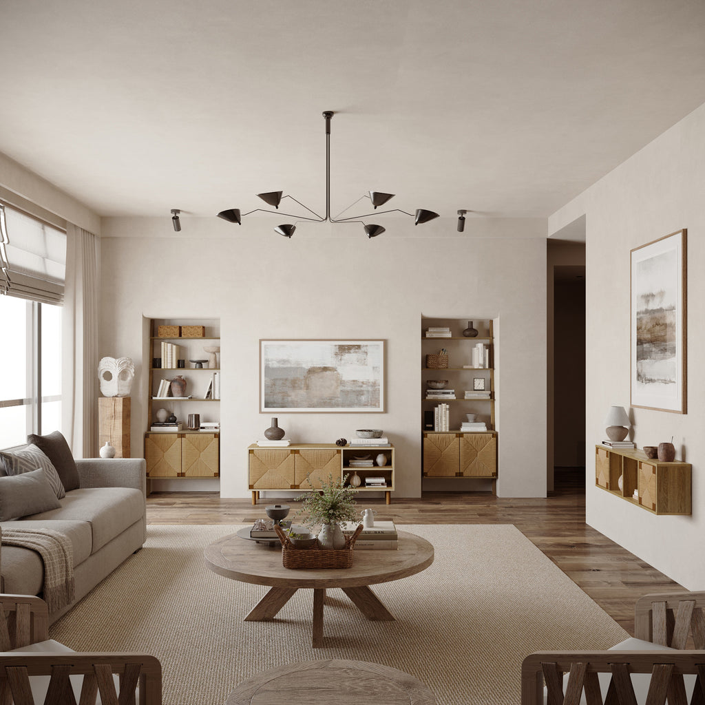 Regal im Vintage-Naturstil aus Holz – Aufbewahrungsregal mit 2 Türen und Flecht-Front