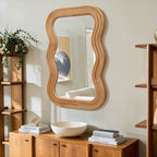Wellenförmiger Rattan-Wandspiegel – Boho-Deko-Spiegel für Wohnzimmer