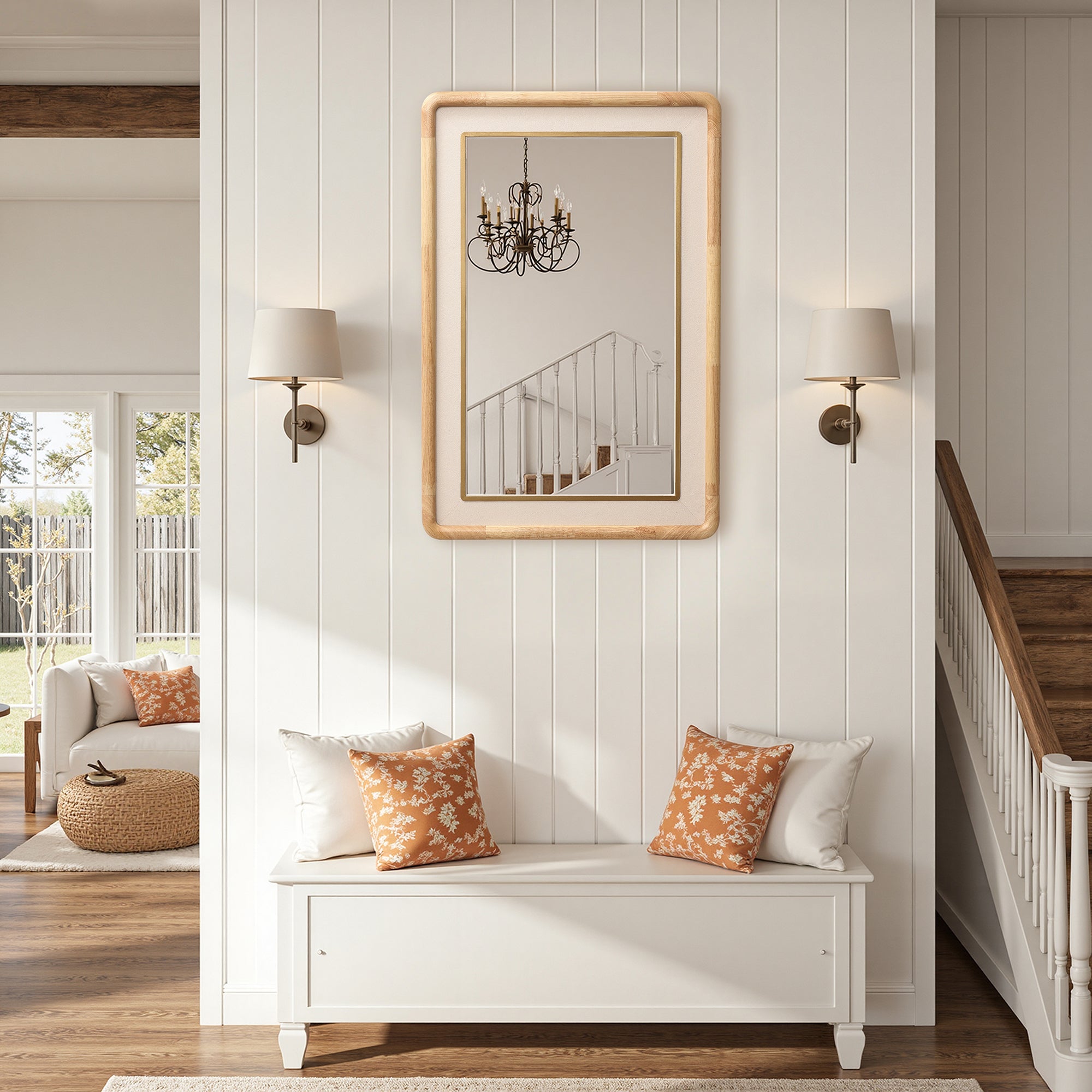 Rechteckiger Holz-Wandspiegel mit Doppelfassung – Moderner Deko-Spiegel