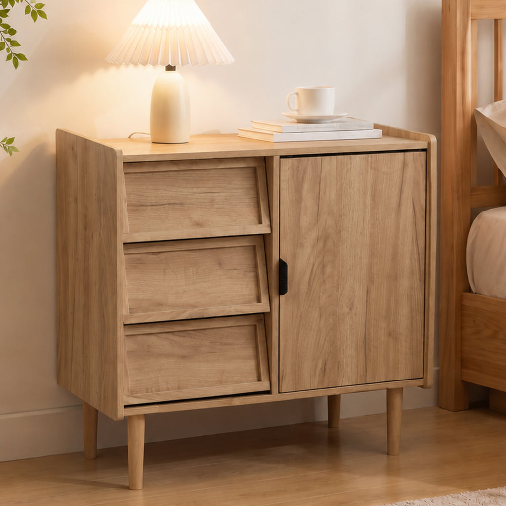 Hometopia Sideboard Holz mit 3 Schubladen & Tür, Kommode mit Verstellbarem Einlegeboden, Anrichte für Wohnzimmer und Flur, 80 × 39 × 74 cm